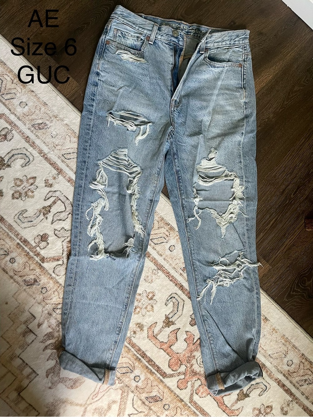 American Eagle Outfitters Light Blue Ripped Straight-Leg Jeans